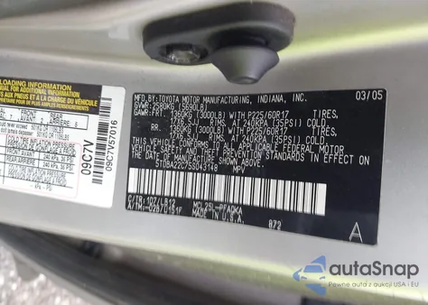 2005 Toyota Sienna Xle Limited z USA, uszkodzony, nr VIN 5TDBA22C75S043148